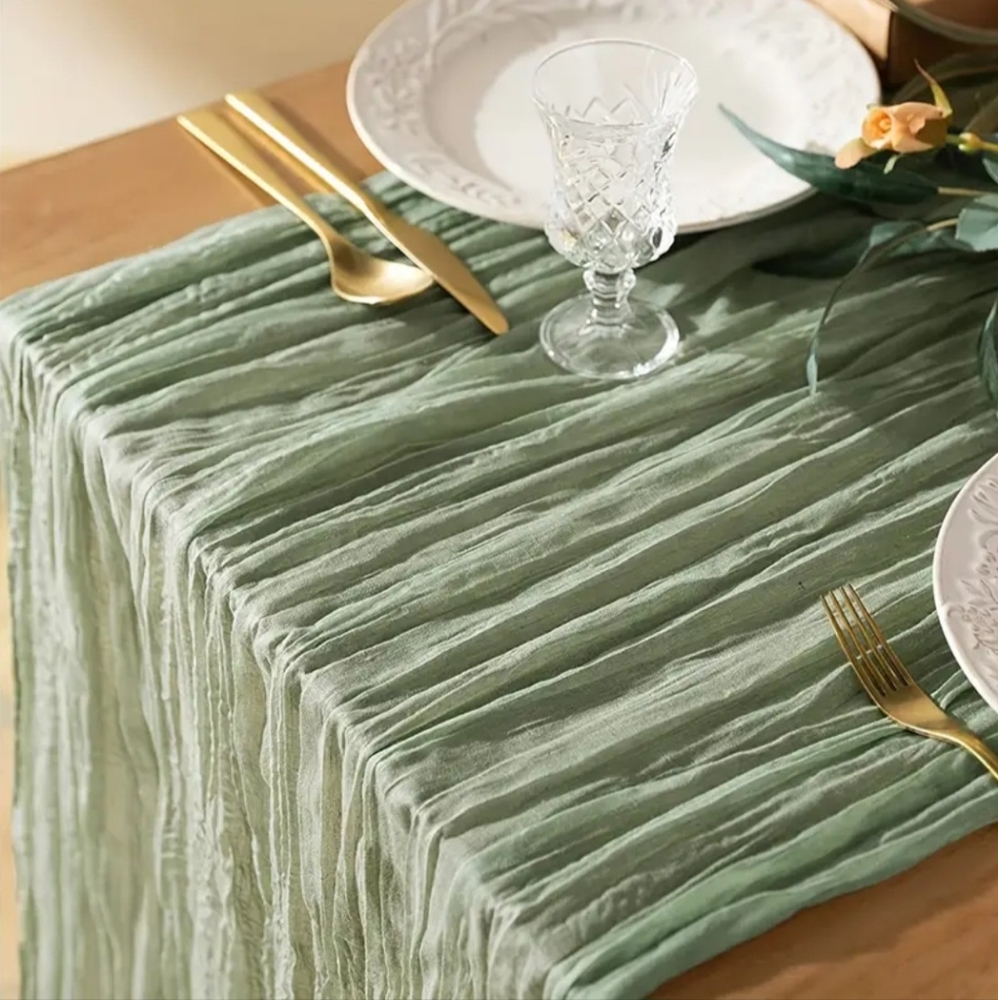 2 pck Boho Sage Green Cheesecloth Table Runner 35.43*157.48inch